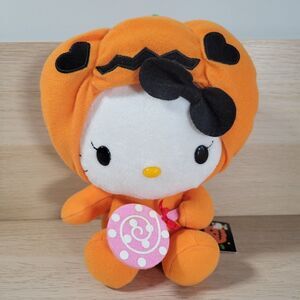 Sanrio Hello Kitty Pumpkin Plush Pink Lollipop 7" Halloween 2009 Stuffed Animal